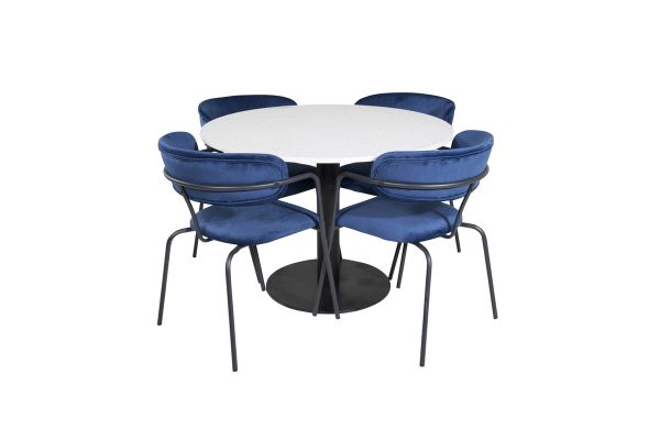 Imagine Masa de dining Razzia ø106cm - Alb / Negru+Scaun Arrow - Picioare Negre - Albastru