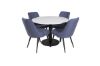 Imagine Masa de dining Razzia 106cm - Terazzo alb / negru - scaun de dining Deluxe din catifea - picioare negre - material albastru 4