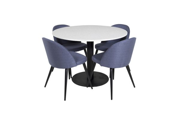 Imagine Masa de dining Razzia ø106cm - Alb / Negru+Scaun de dining velvet - Picioare negre - B