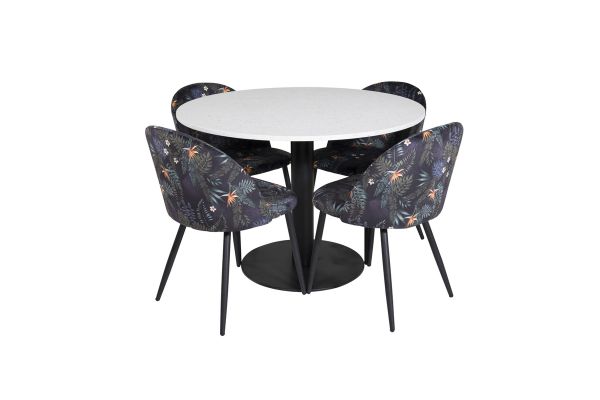 Imagine Masa de dining Razzia ø106cm - Alb / Negru+Scaun de dining din catifea - Floare Neagră