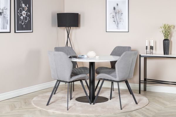 Imagine Masa de dining Razzia ø106cm - Alb / Negru+ Scaun de dining Gemma - Picioare Negre - G