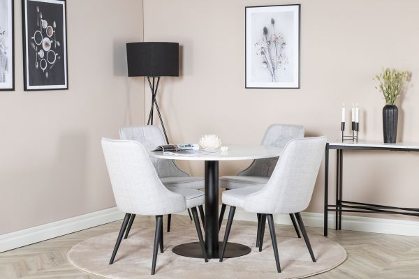 Imagine Vă rugăm să traduceți complet:
Masă de dining Razzia 106cm - terazzo alb/negru - masă de dining Velvet Deluxe - picioare negre - material gri deschis 4