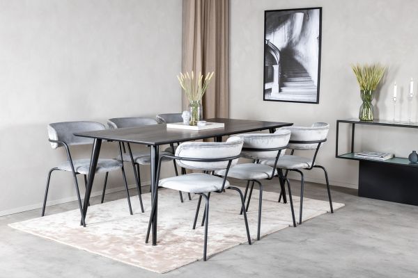 Imagine Masa de Dinning Dipp - 180*90cm - Furnir Negru / picioare complet negre - Scaun Arrow - Picioare Negre - Catifea Gri 6