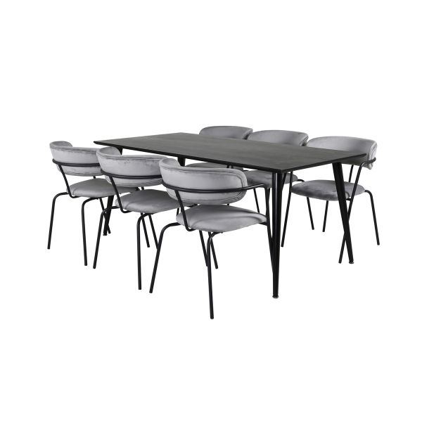 Imagine Masa de Dinning Dipp - 180*90cm - Furnir Negru / picioare complet negre - Scaun Arrow - Picioare Negre - Catifea Gri 6