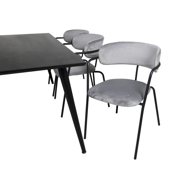 Imagine Masa de Dinning Dipp - 180*90cm - Furnir Negru / picioare complet negre - Scaun Arrow - Picioare Negre - Catifea Gri 6