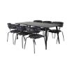 Imagine Masa de dining Dipp - 180*90cm - Furnir negru / picioare complet negre - Scaun Arrow - Picioare negre - Material cu imprimeu floral negru 6