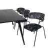 Imagine Masa de dining Dipp - 180*90cm - Furnir negru / picioare complet negre - Scaun Arrow - Picioare negre - Material cu imprimeu floral negru 6