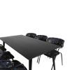 Imagine Masa de dining Dipp - 180*90cm - Furnir negru / picioare complet negre - Scaun Arrow - Picioare negre - Material cu imprimeu floral negru 6