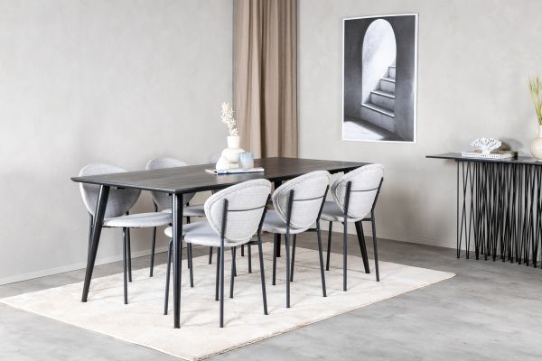 Imagine Tabel cu blaturi lamellare negre și picioare complet negre - 180*90cm - Vault Dining Chair