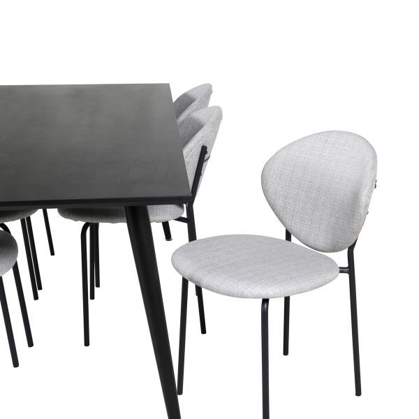 Imagine Tabel cu blaturi lamellare negre și picioare complet negre - 180*90cm - Vault Dining Chair