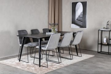 Imagine Masa de dining Dipp - 180*90cm - Furnir negru / picioare complet negre + Scaun de dining Muce