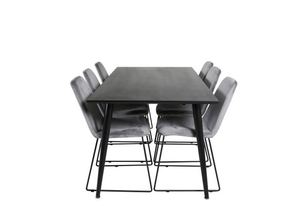 Imagine Masa de dining Dipp - 180*90cm - Furnir negru / picioare complet negre + Scaun de dining Muce