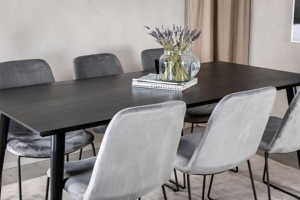 Imagine Masa de dining Dipp - 180*90cm - Furnir negru / picioare complet negre + Scaun de dining Muce