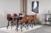 Imagine Masa de dining Dipp - 180*90cm - furnir negru / picioare complet negre - Scaun de dining Polar cu functie de rotire - picioare negre - PU maro - Cusaturi albe 6