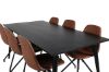 Imagine Masa de dining Dipp - 180*90cm - furnir negru / picioare complet negre - Scaun de dining Polar cu functie de rotire - picioare negre - PU maro - Cusaturi albe 6