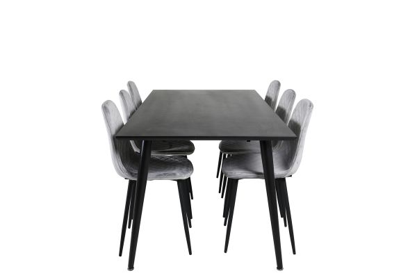 Imagine Masa pentru dining "Dip" - 180*90cm - Furnir negru / picioare complet negre - Scaun pentru dining Polar Diamond - Picioare negre - Catifea gri 6