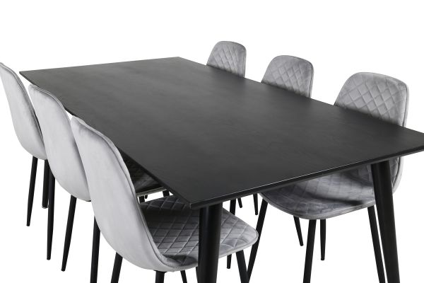 Imagine Masa pentru dining "Dip" - 180*90cm - Furnir negru / picioare complet negre - Scaun pentru dining Polar Diamond - Picioare negre - Catifea gri 6