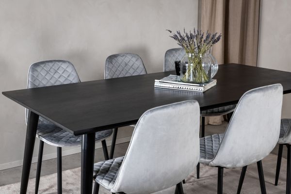 Imagine Masa pentru dining "Dip" - 180*90cm - Furnir negru / picioare complet negre - Scaun pentru dining Polar Diamond - Picioare negre - Catifea gri 6