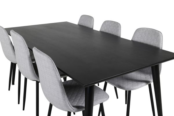 Imagine Masa de dining Dipp - 180 * 90cm - Furnir negru / picioare complet negre - 6 scaune de dining Polar Diamond - Picioare negre - Material gri