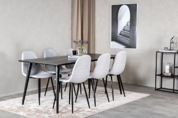 Imagine Masa de dining Dipp - 180*90 cm - Furnir negru / picioare complet negre - Scaun de dining Polar - Picioare negre - Material gri deschis 6