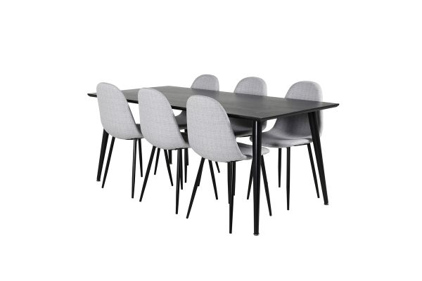 Imagine Masa de dining Dipp - 180*90 cm - Furnir negru / picioare complet negre - Scaun de dining Polar - Picioare negre - Material gri deschis 6