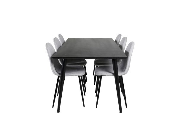 Imagine Masa de dining Dipp - 180*90 cm - Furnir negru / picioare complet negre - Scaun de dining Polar - Picioare negre - Material gri deschis 6