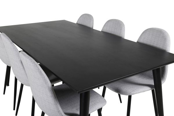 Imagine Masa de dining Dipp - 180*90 cm - Furnir negru / picioare complet negre - Scaun de dining Polar - Picioare negre - Material gri deschis 6