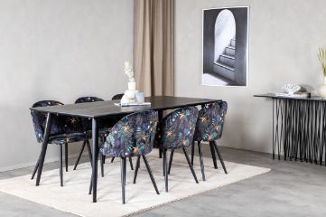 Imagine Masa de dining Dipp - 180*90cm - furnir negru / picioare complet negre + scaune de dining Velvet