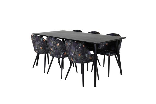 Imagine Masa de dining Dipp - 180*90cm - furnir negru / picioare complet negre + scaune de dining Velvet