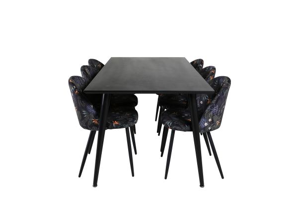 Imagine Masa de dining Dipp - 180*90cm - furnir negru / picioare complet negre + scaune de dining Velvet