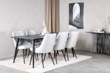 Imagine Masa de dining Dipp - 180*90cm - Furnir negru / picioare complet negre + Scaune de dining Velvet Deluxe