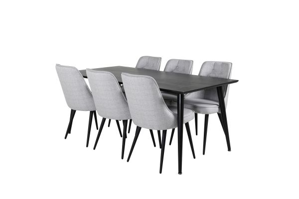 Imagine Masa de dining Dipp - 180*90cm - Furnir negru / picioare complet negre + Scaune de dining Velvet Deluxe