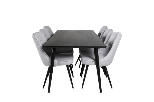 Imagine Masa de dining Dipp - 180*90cm - Furnir negru / picioare complet negre + Scaune de dining Velvet Deluxe