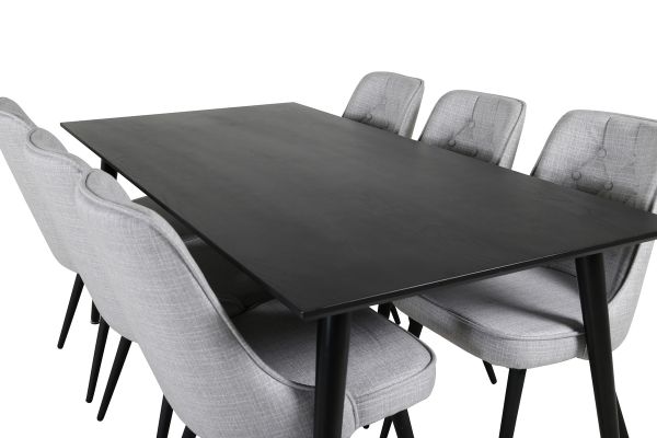 Imagine Masa de dining Dipp - 180*90cm - Furnir negru / picioare complet negre + Scaune de dining Velvet Deluxe