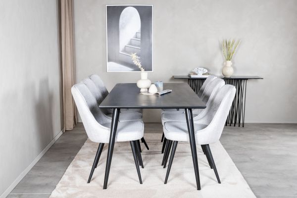 Imagine Masa de dining Dipp - 180*90cm - Furnir negru / picioare complet negre + Scaune de dining Velvet Deluxe