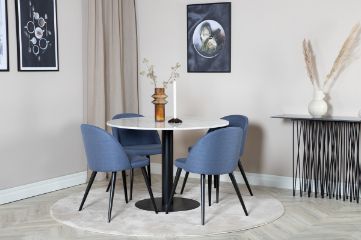 Imagine Vă rugăm să traduceți complet Estelle Round Dining Table ø106 H75 - Alb / Negru + Scaun de masă din catifea - Negru