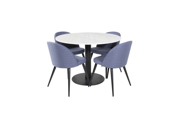 Imagine Vă rugăm să traduceți complet Estelle Round Dining Table ø106 H75 - Alb / Negru + Scaun de masă din catifea - Negru