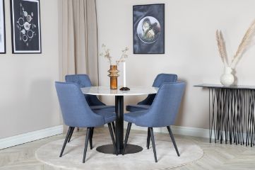 Imagine Va rugam sa traduceti complet:
Masa de dining rotunda Estelle ø106 H75 - Alb / Negru + Scaun de dining Deluxe din catifea