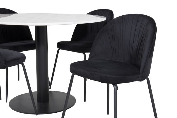 Imagine Va rugam sa traduceti complet:

Masa de dining rotunda Estelle ø106 H75 - alb / negru + Scaun de dining Wrinkles - negru