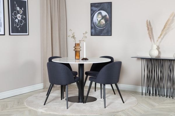 Imagine Vă rog să traduceți complet Tabelul de dining rotund Estelle ø106 H75 - Alb / Negru + Scaun de dining din catifea - Negru