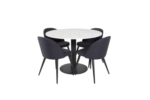 Imagine Vă rog să traduceți complet Tabelul de dining rotund Estelle ø106 H75 - Alb / Negru + Scaun de dining din catifea - Negru