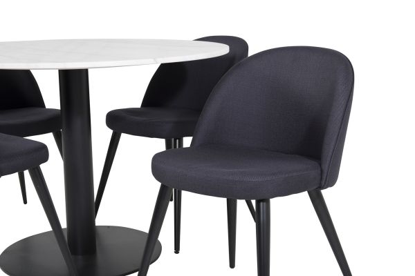 Imagine Vă rog să traduceți complet Tabelul de dining rotund Estelle ø106 H75 - Alb / Negru + Scaun de dining din catifea - Negru