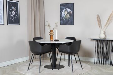 Imagine Masa rotundă de dining Estelle ø106 H75 - Alb / Negru + Scaune de dining din plastic Comfort