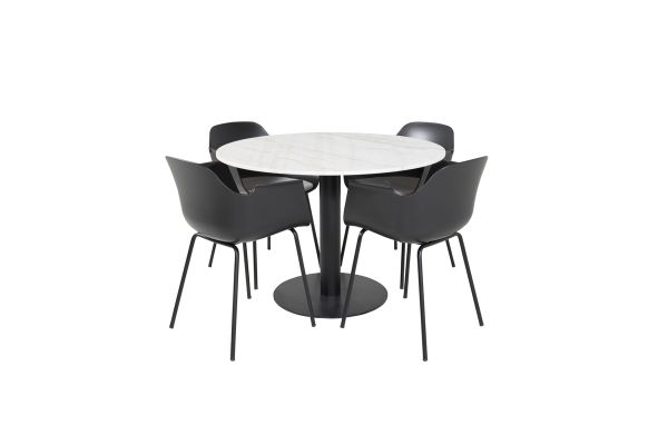 Imagine Masa rotundă de dining Estelle ø106 H75 - Alb / Negru + Scaune de dining din plastic Comfort