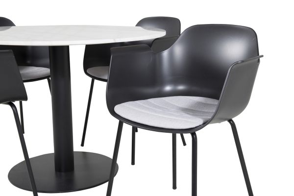 Imagine Masa rotundă de dining Estelle ø106 H75 - Alb / Negru + Scaune de dining din plastic Comfort