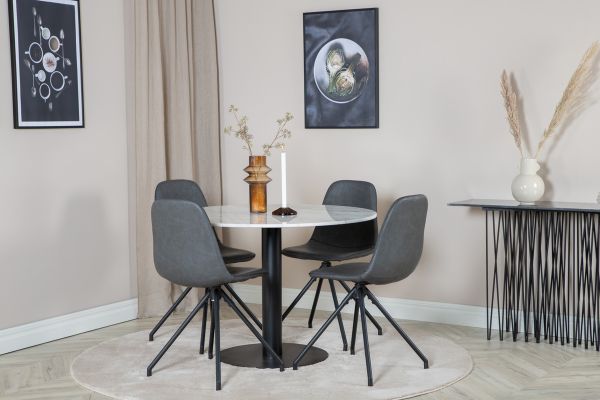 Imagine Masa de dining rotunda Estelle ø106 H75 - Alb / Negru+Scaun de dining Polar cu Spi