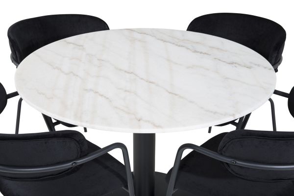 Imagine Estelle Dining Table round 106cm White marble / Black Legs - Arrow armchair - Black Legs - Black Velvet 4