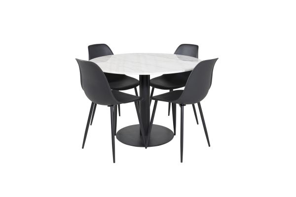 Imagine Masa rotundă de dining Estelle ø106 H75 - Alb / Negru+ Scaun de dining din plastic Polar