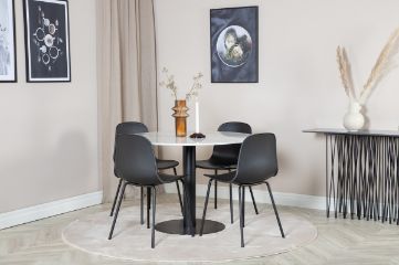 Imagine Vă rugăm să traduceți complet Estelle Round Dining Table ø106 H75 - Alb / Negru + Scaun de masă Arctic - Negru