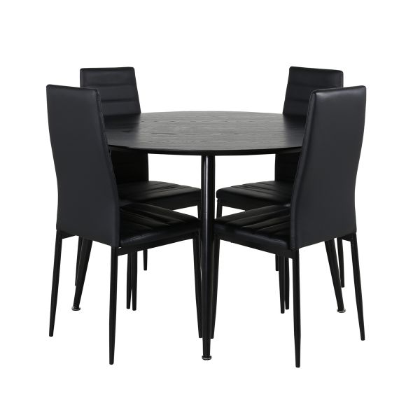 Imagine Masa de dining Dipp - 115cm - Furnir negru / Toate picioarele negre + Scaune de dining cu spate inalt subtire